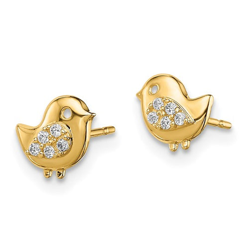 14K Gold CZ Bird Stud Earrings