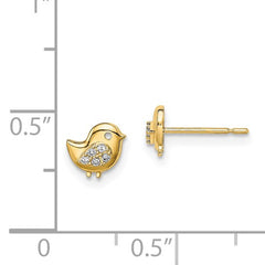 14K Gold CZ Bird Stud Earrings