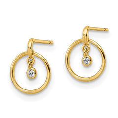 14K Gold CZ Dangle Post Earrings