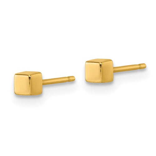 14K Gold 3 MM Square Small Cube Post Earrings