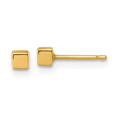 14K Gold 3 MM Square Small Cube Post Earrings