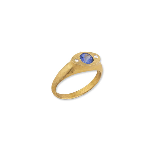 Solitaire Ring with Salt and Pepper Oval Rosecut Diamond 14k Yellow Gold