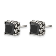 Black CZ Stud Earrings | Stainless Steel Square