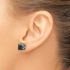 Black CZ Stud Earrings | Stainless Steel Square