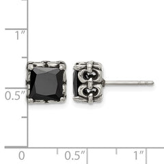 Black CZ Stud Earrings | Stainless Steel Square
