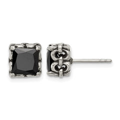 Black CZ Stud Earrings | Stainless Steel Square