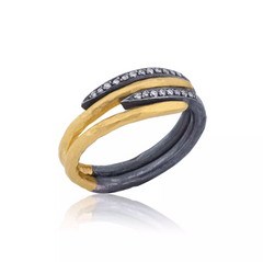 Zebra Layered Ring with Diamonds in 24K Gold & Oxidized Silver