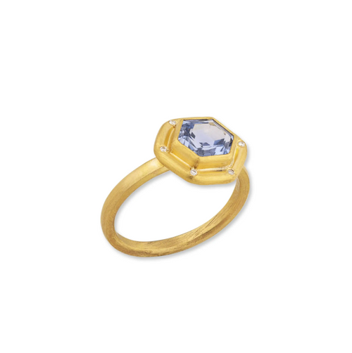 Sun Cornflower Blue Sapphire & Diamond Ring in 22K Gold