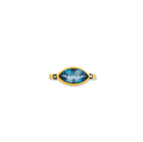 Thames London Blue Topaz & Diamond Ring in 24K Gold