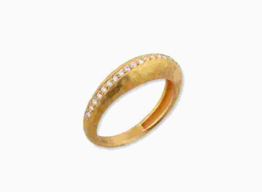 22k Yellow Gold Ring, Hammered Gold & Single Line of Diamonds Ring