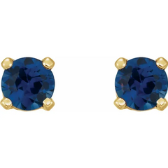 14K Yellow 4.5 mm Round Blue Sapphire 4-Prong Cocktail-Style Threaded Stud Earrings