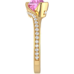 Round Bypass Engagement Ring in 18K Gold and Pink Sapphire