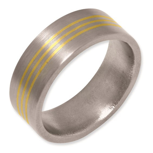 Titanium 14k Gold and Silver Inlay 8mm Satin Band