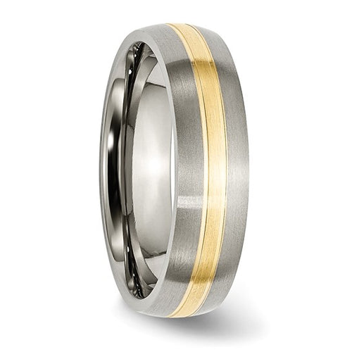 Half Round Titanium & 14K Yellow Inlay Grooved Band with Satin Finish