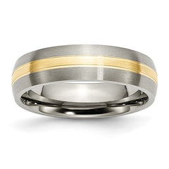 Half Round Titanium & 14K Yellow Inlay Grooved Band with Satin Finish