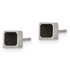 Titanium Brushed with Black Enamel Square Post Earrings