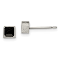Titanium Brushed with Black Enamel Square Post Earrings