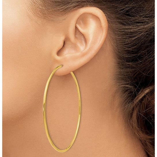14K Gold 2 mm Wide 65 mm Endless Hoop Earrings