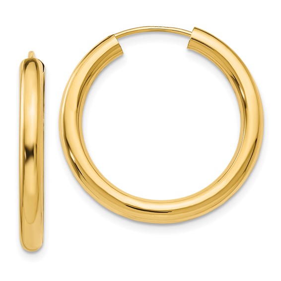 14k Gold 3mm Wide 25mm Round Endless Hoop Earrings