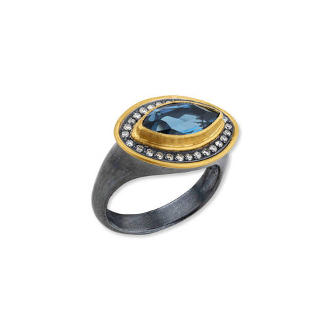 Thames London Blue Topaz & Diamond Ring in 24K Gold