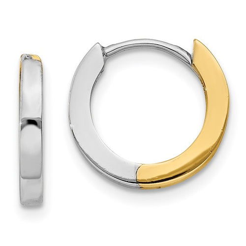14k Gold Two-Tone 2 MM Wide Round Hinged Hoop Earrings