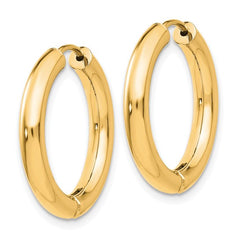 14k Gold 3mm Wide 20mm Hinged Hoop Earrings