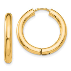 14k Gold 3mm Wide 20mm Hinged Hoop Earrings