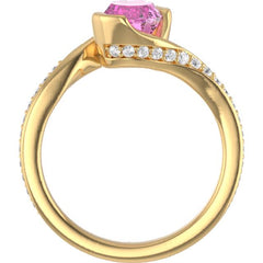 Round Bypass Engagement Ring in 18K Gold and Pink Sapphire