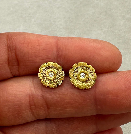 Tiny Redwood Studs: Sparkling Tree Slice Diamond Earrings