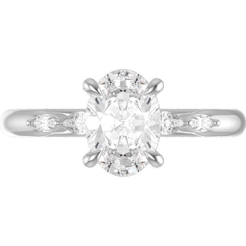 14K White Gold 4-Claw Prongs Set Accent Engagement Ring with Oval Lab-grown Diamond