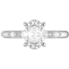 14K White Gold 4-Claw Prongs Set Accent Engagement Ring with Oval Lab-grown Diamond
