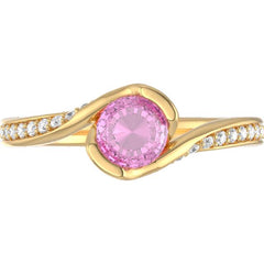 Round Bypass Engagement Ring in 18K Gold and Pink Sapphire