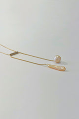 Twin Duo Adjustable Gold-Filled Chain Necklace With Freshwater Biwa Pearl and Baroque Pearl