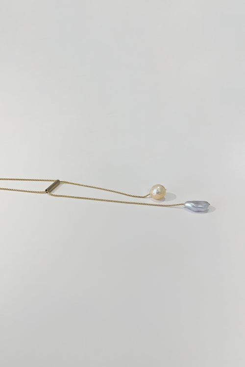 Twin Adjustable  Gold-filled chain Necklace with Keshi Pearl and Rosebud Pearl