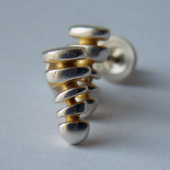 Small silver pebble stack earrings