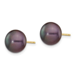 9 - 10 mm Black Freshwater Cultured Button Pearl Stud Earring