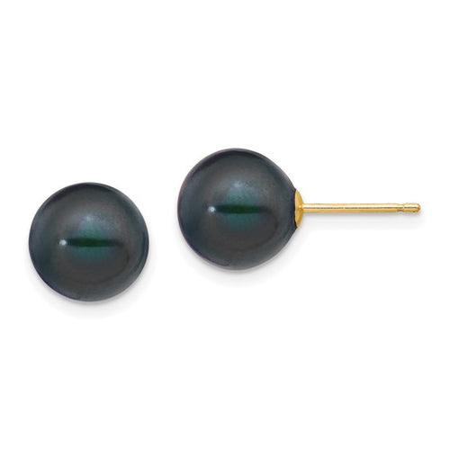 9 - 10 mm Black Freshwater Cultured Round Pearl Stud Earring