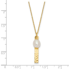 White FWC Rice Pearl Brushed 14k Yellow Gold Necklace