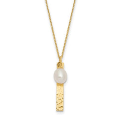 White FWC Rice Pearl Brushed 14k Yellow Gold Necklace