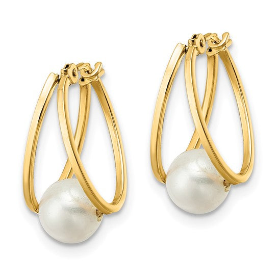 Akoya White Pearl Paperclip Chain Earrings in Rose Gold - 8mm