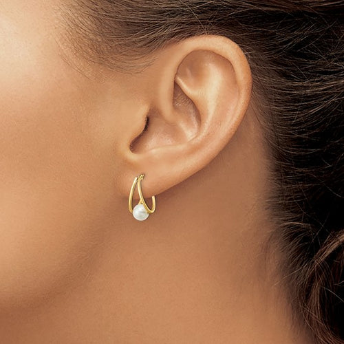 14k Polished Freshwater Cultured Pearl Hoop Earrings