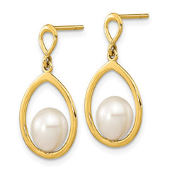 14K Yellow Gold Teardrop Pearl Dangle Earrings