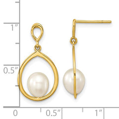 14K Yellow Gold Teardrop Pearl Dangle Earrings