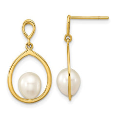 14K Yellow Gold Teardrop Pearl Dangle Earrings