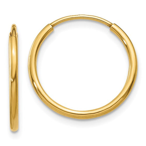 14k Gold 1.25mm Wide 14 mm Round Endless Hoop Earrings