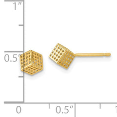 14K Gold 3-D Hollow Cube Post Earrings