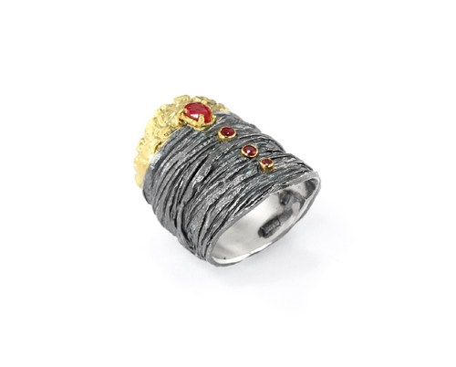 Statement Ring with Ruby and 18k Gold Highlight