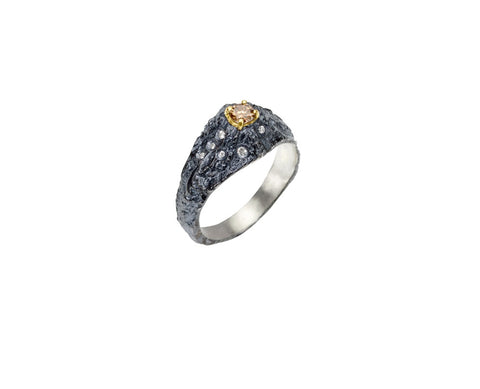 Cypress Solitaire Ring with 4mm Salt & Pepper Diamond 14K Gold