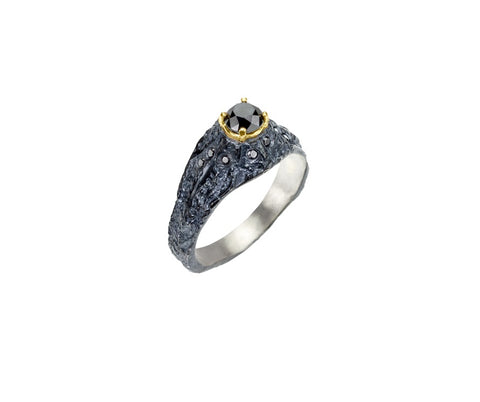 Cypress Solitaire Ring with 4mm Salt & Pepper Diamond 14K Gold