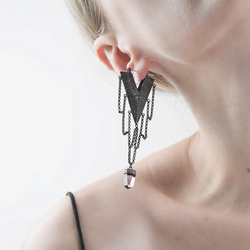 Cascade Earrings | Etched Sterling Silver with Amethyst & Quartz